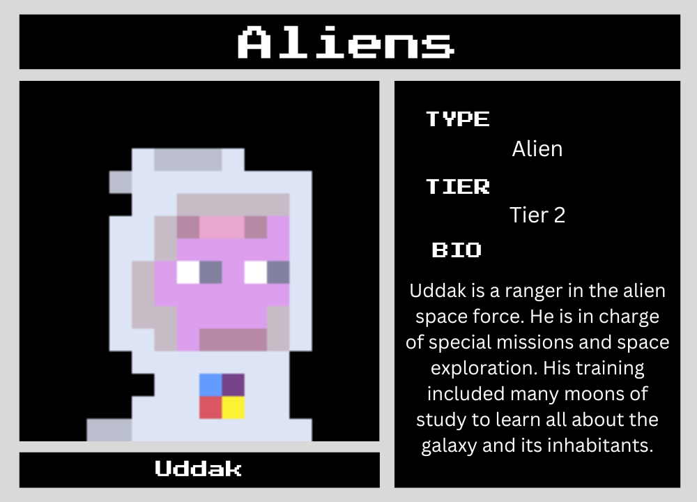 The Alien Uddak biography card